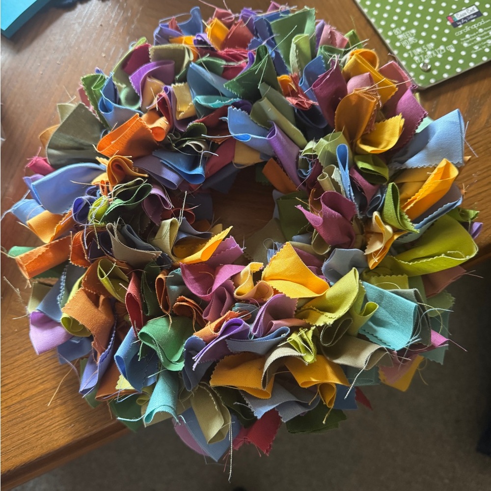 Handmade Colorful Fabric Wreath 9” with Fabric